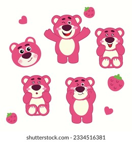 set cute pink baby teddy bear