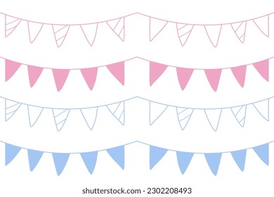Set of cute pink blue garland element. Vector illustration. Wall Art with Kawaii Style Isolated on a White pink Background. Lovely Nursery Art Ideal for Decoration, Card, Poster. 
