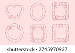 Set of cute pink coquette frames with bows and frills for decorative design elements