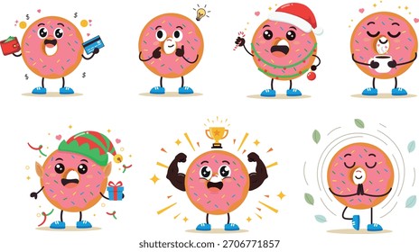 Un conjunto de lindos personajes rosados con emociones positivas y expresivas. Perfecto para Diseño web, publicaciones en redes sociales, Anuncios, materiales educativos, presentaciones, tarjetas de vacaciones y marca.