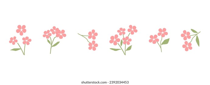 Conjunto de señas de icono de flor rosa lindo aislado en el vector de fondo blanco.