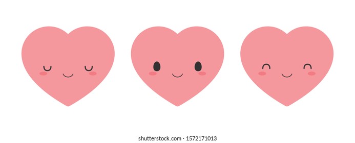 Set of cute pink heart icons. Flat vector illustration.
