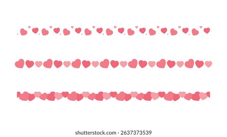 Set of Cute Pink Heart Seamless Pattern Border Background
