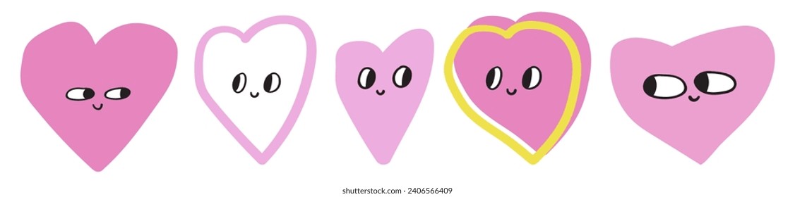 Set of cute pink hearts. Hand drawn vector isolates illustrations on white background. 