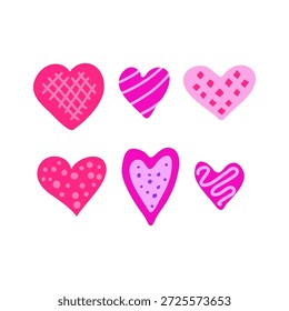 Conjunto de corazones rosados lindos aislados sobre fondo blanco. Celebración de San Valentín.