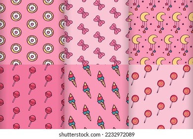 Set süße rosa Kindermuster mit doodle Süßigkeiten.