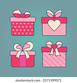 Set of Cute Pink and Red Gift Boxes