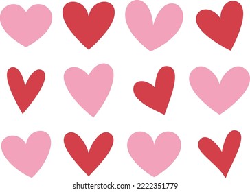 conjunto de corazones rosas y rojos adorables
