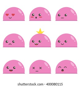 Set of cute pink slimes. Game characters. Different facial expressions.
