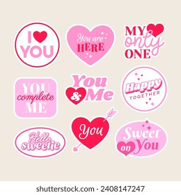 Set of cute pink stickers and badges design for valentine’s day.