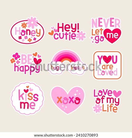 Set of cute pink stickers and badges design for valentine’s day.