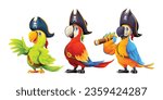 Set of cute pirate birds cartoon illustration isolated on white background