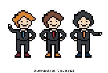 Set of cute pixel cartoon 8bit character business man businessman smart game vector for decoration business 8 bit male career smart character game vector.