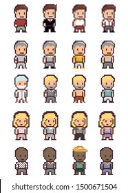 Set of cute pixel character with jobs different , vector illustration