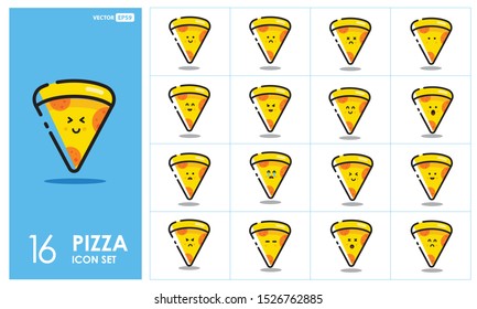 Set of cute pizza Emoji Line Icons In Different Expressions