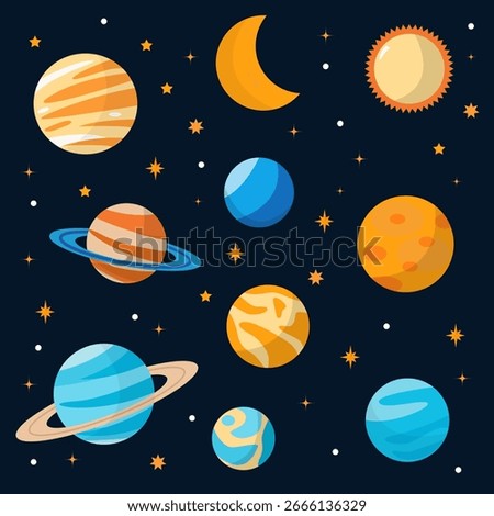 a set with cute planets for children's decor and design. Space adventures. Simple flat illustration.