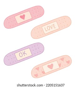 Set of cute plaster with hearts