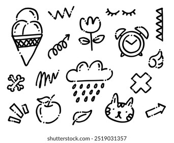 Set von süßen und verspielten handgezeichneten Doodle Design Element, zufällige kindliche Scribble Illustration