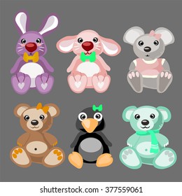A set of cute plush toys. Vector.