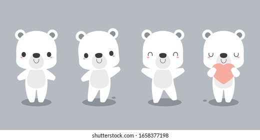 Set of cute polar bear cartoon characters. Flat vector illustration.