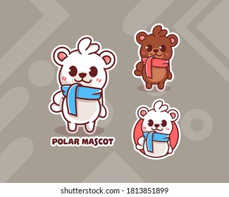 conjunto de adorable logotipo de helado de oso polar con apariencia opcional. vector kawaii premium