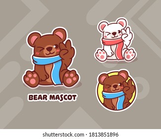 set of cute polar bear logo with optional appearance. premium kawaii vector