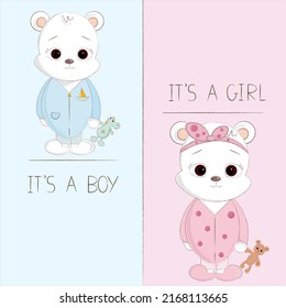 set of cute polar bears boy and girl