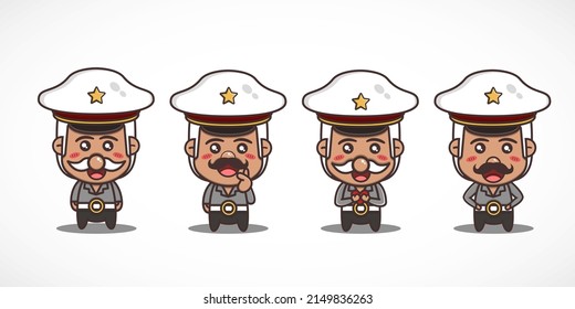 Set of cute police cartoon character. Isolated vector illustration on white background.