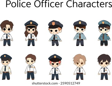 Set of Cute Police Officer Characters