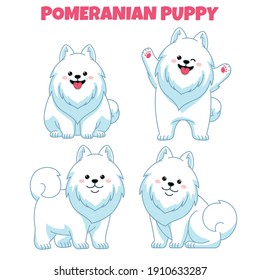 set of cute pomeranian puppy dog