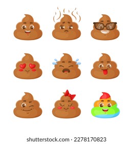 Set of cute poop character with different emotions.
