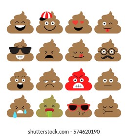 Set of cute poop, happy poop, emoji, emotional, vector illustration.