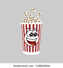 set of cute popcorn cartoon character expressions, happy laughs. vector illustration