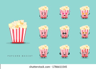 Set of cute popcorn mascots