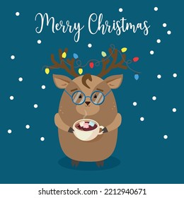 Un juego de postales lindas con animales dibujados a mano y saludos navideños. Ilustración vectorial.