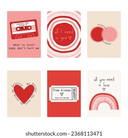 Afiches bonitos con citas sobre el amor, tarjetas de felicitación del Día de San Valentín en colores modernos y de moda, ilustración vectorial.