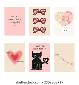 Set of cute posters with quotes about love, Valentine's Day greeting cards in modern, trendy colors, vector illustration.