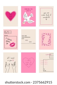 Set of cute posters with quotes about love, Valentine's Day greeting cards in modern, trendy colors, vector illustration.
