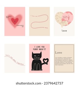 Set of cute posters with quotes about love, Valentine's Day greeting cards in modern, trendy colors, vector illustration.