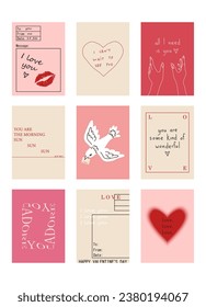 Afiches bonitos con citas sobre el amor, tarjetas de felicitación del Día de San Valentín en colores modernos y de moda, ilustración vectorial.