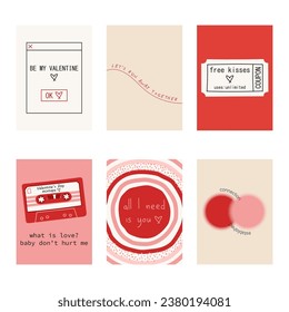 Set of cute posters with quotes about love, Valentine's Day greeting cards in modern, trendy colors, vector illustration.