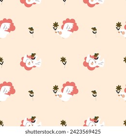 Set of cute posters and  seamless patterns with flowers, cupids   and birds .St. Valentine's Day concept.Amor kids with wings hold a heart, romantic symbol of love. Great for fabric, textile Vector 