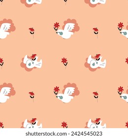 Set of cute posters and  seamless patterns with flowers, cupids   and birds .St. Valentine's Day concept.Amor kids with wings hold a heart, romantic symbol of love. Great for fabric, textile Vector 