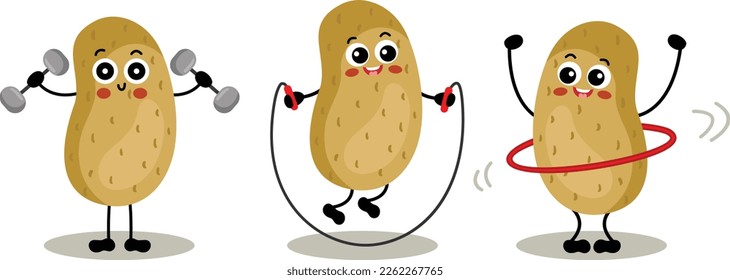 Set of cute potato mascot make gym
