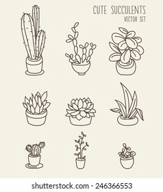 set of cute potted plants, vector illustration