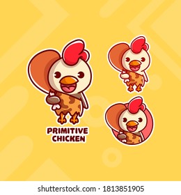 set of cute primitive chicken logo with optional appearance. premium kawaii vector