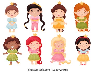 set of cute princesses. Vector cartoon character