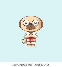 set Cute pug dog Karate training martial art kawaii chibi character mascot animal sport illustration outline design Icon