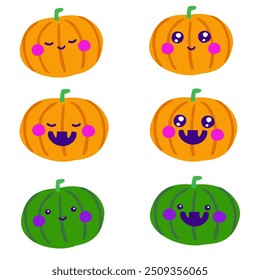 Set of Cute Pumpkin Cartoon Expressions