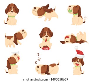 Set of cute puppies. Vector illustration on a white background.